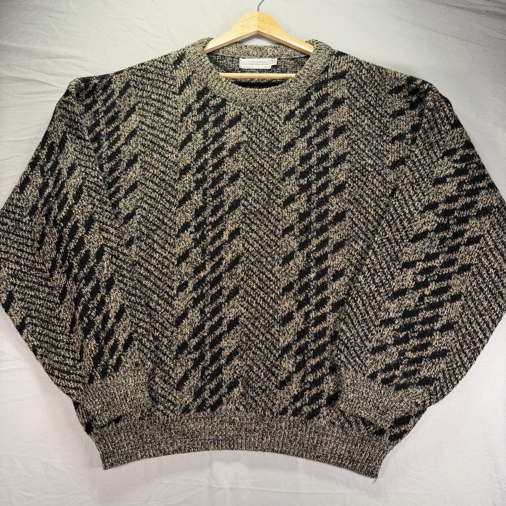 Vintage Grandpa Sweater Mens Big Man 2X Big Geometric Knit JJ Cochran Cabincore